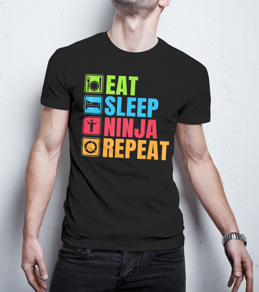 Eat Sleep Ninja Repeat Ninja Martial Arts Cycle T-Shirt