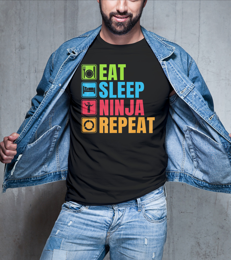 Eat Sleep Ninja Repeat Ninja Martial Arts Cycle T-Shirt