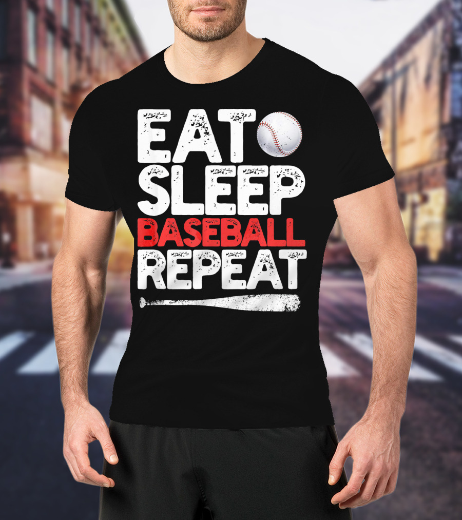 Eat Sleep Baseball Repeat Baseball Bat And Ball T-Shirt