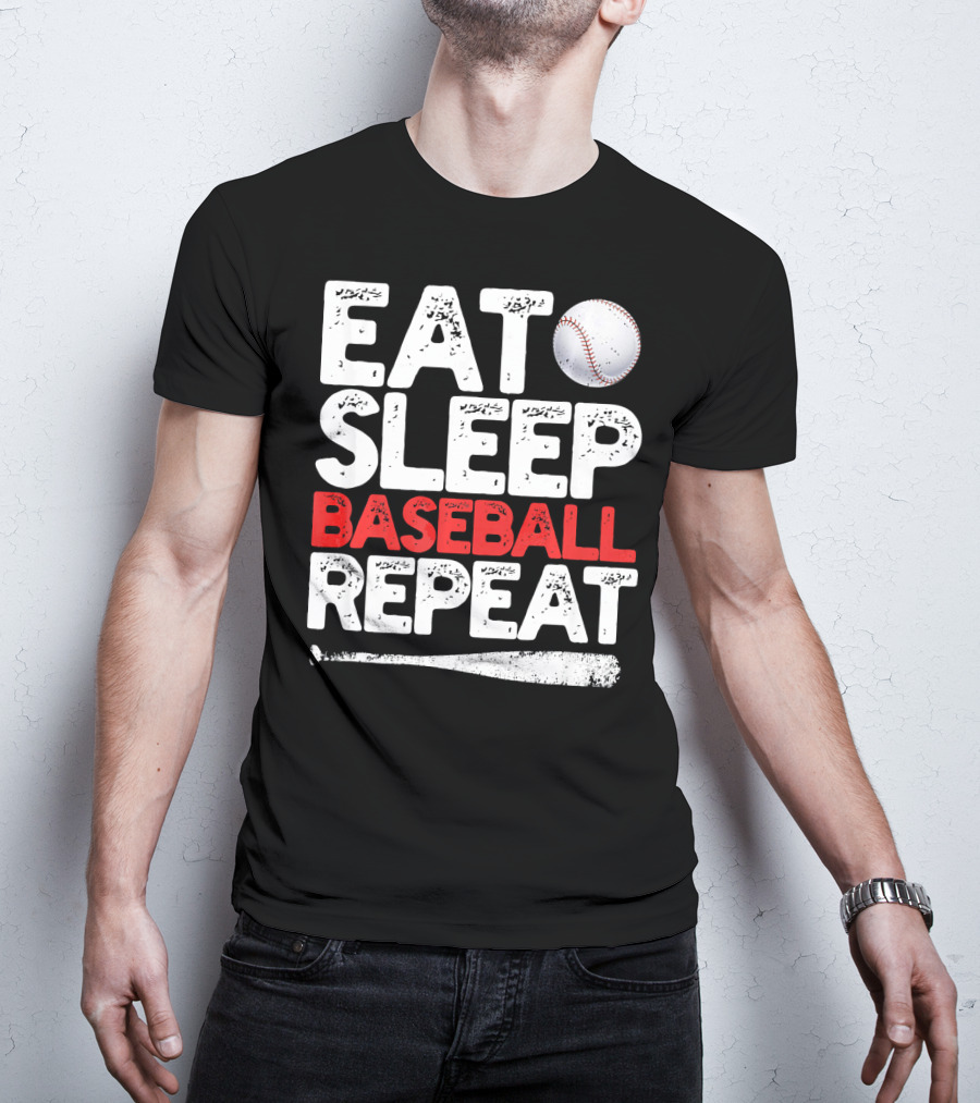 Eat Sleep Baseball Repeat Baseball Bat And Ball T-Shirt