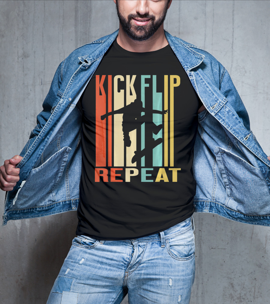 Kick Flip Repeat Vintage Skateboarding T-Shirt