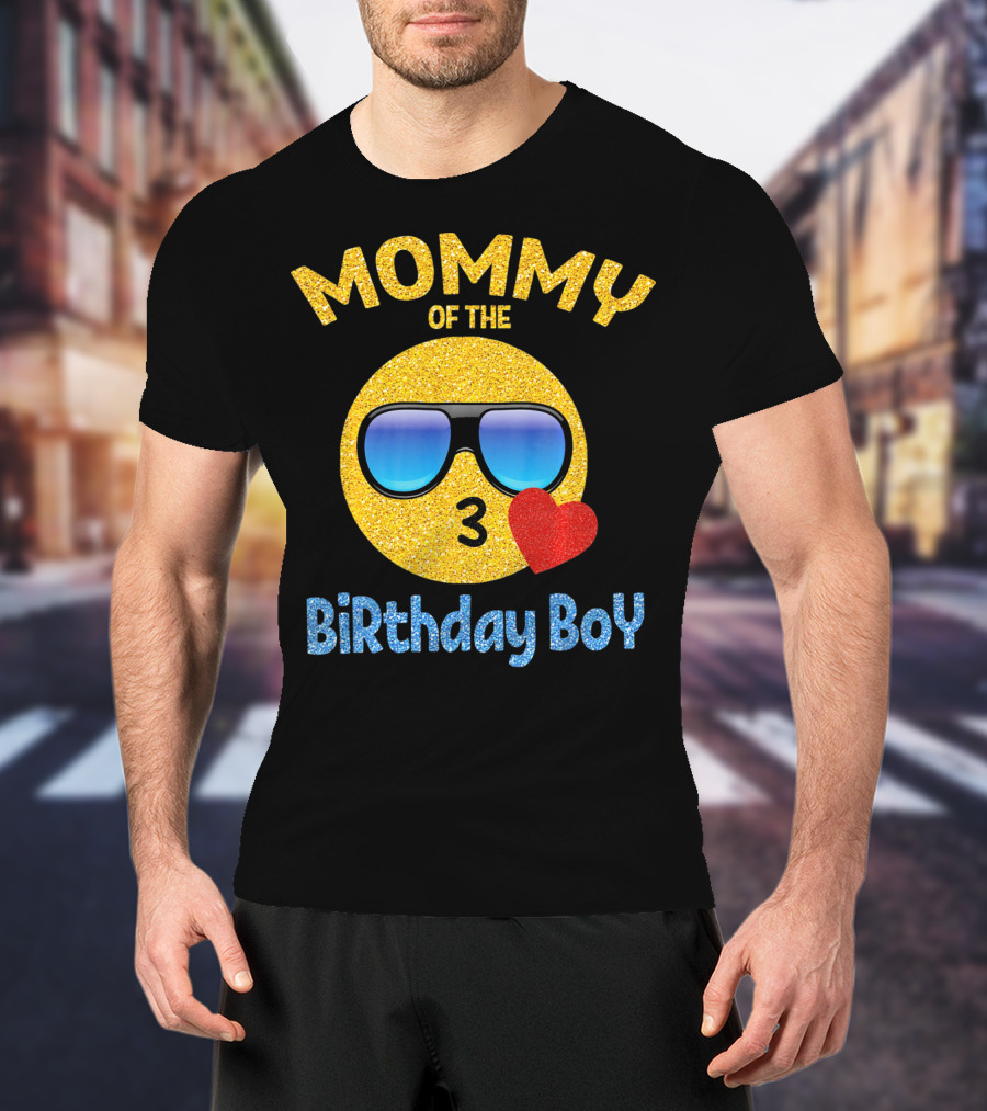 Mommy Of The Birthday Boy Emoji Sunglasses Heart T-Shirt