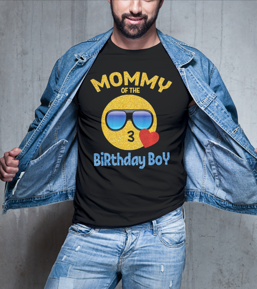 Mommy Of The Birthday Boy Emoji Sunglasses Heart T-Shirt