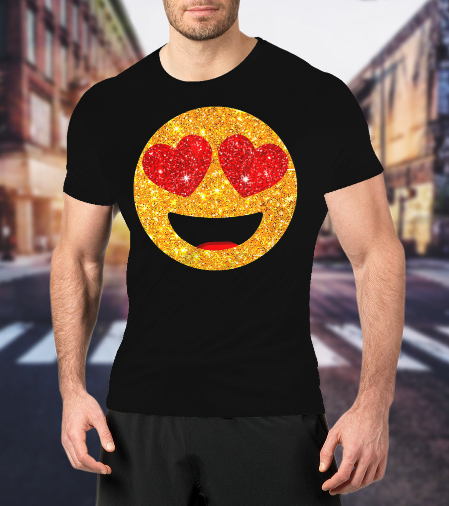 Valentines Day Heart Eyes Emoji Glittering Love Face T-Shirt