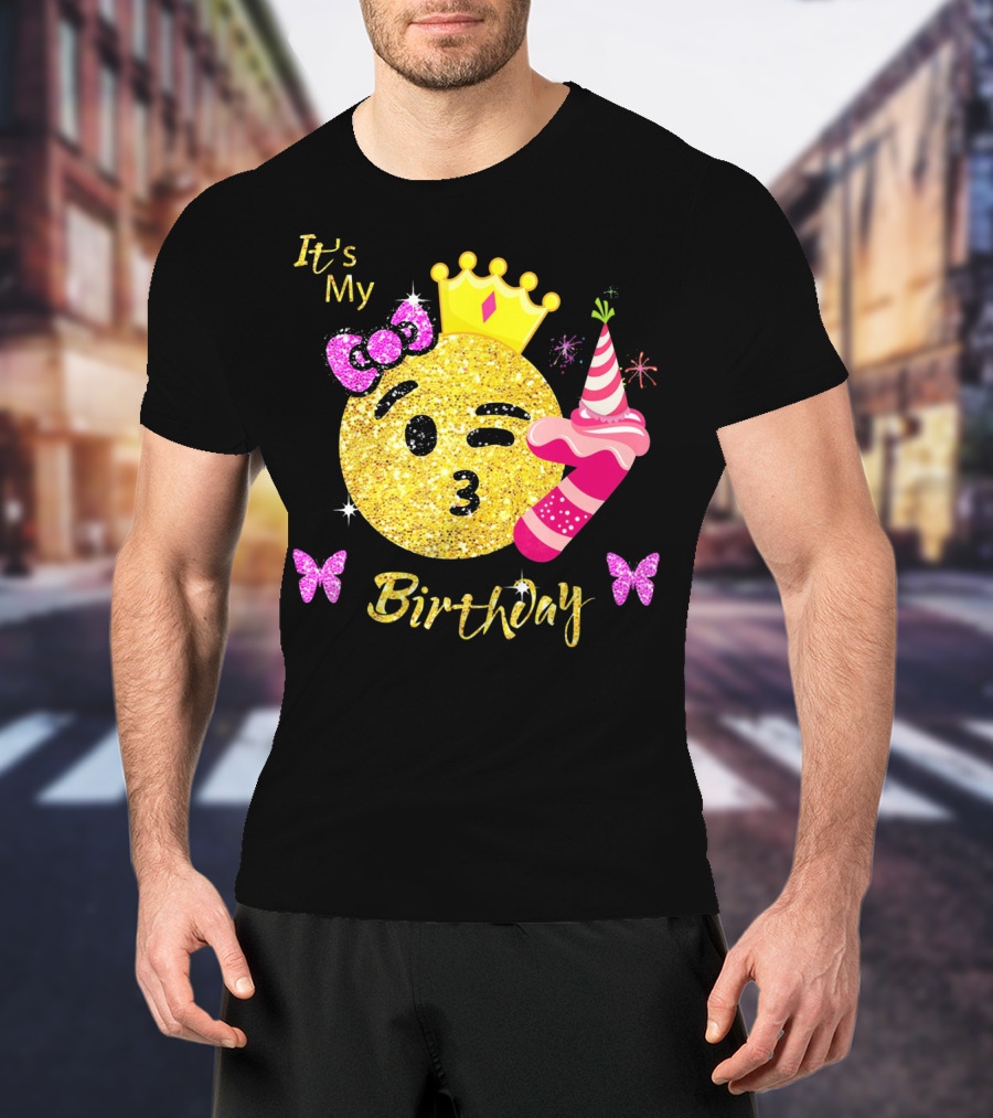 It's My Birthday Emoji Girls OMG Sparkle Crown Party T-Shirt