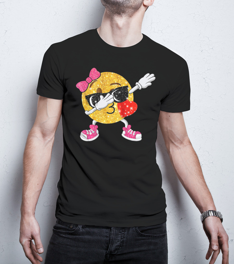 Dabbing Glitter Emoji Heart Kiss Bow Sunglasses Sneakers T-Shirt