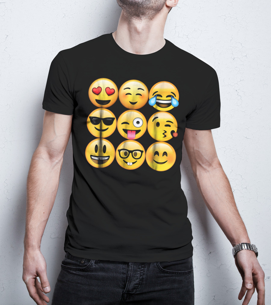 Emoji Heart Eyes Cool Tongue Wink Glasses Smiley Faces T-Shirt
