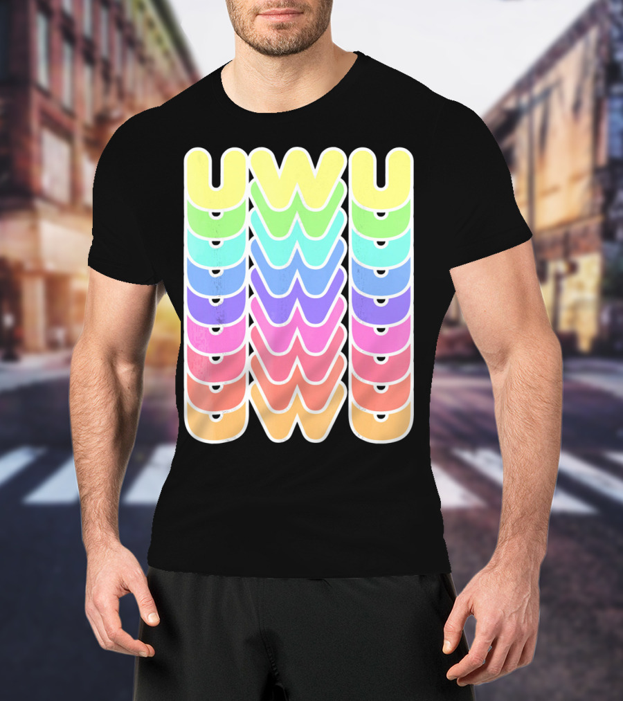 UWU Cute Face Emoji Letter Kawaii Rainbow Keyopt T-Shirt