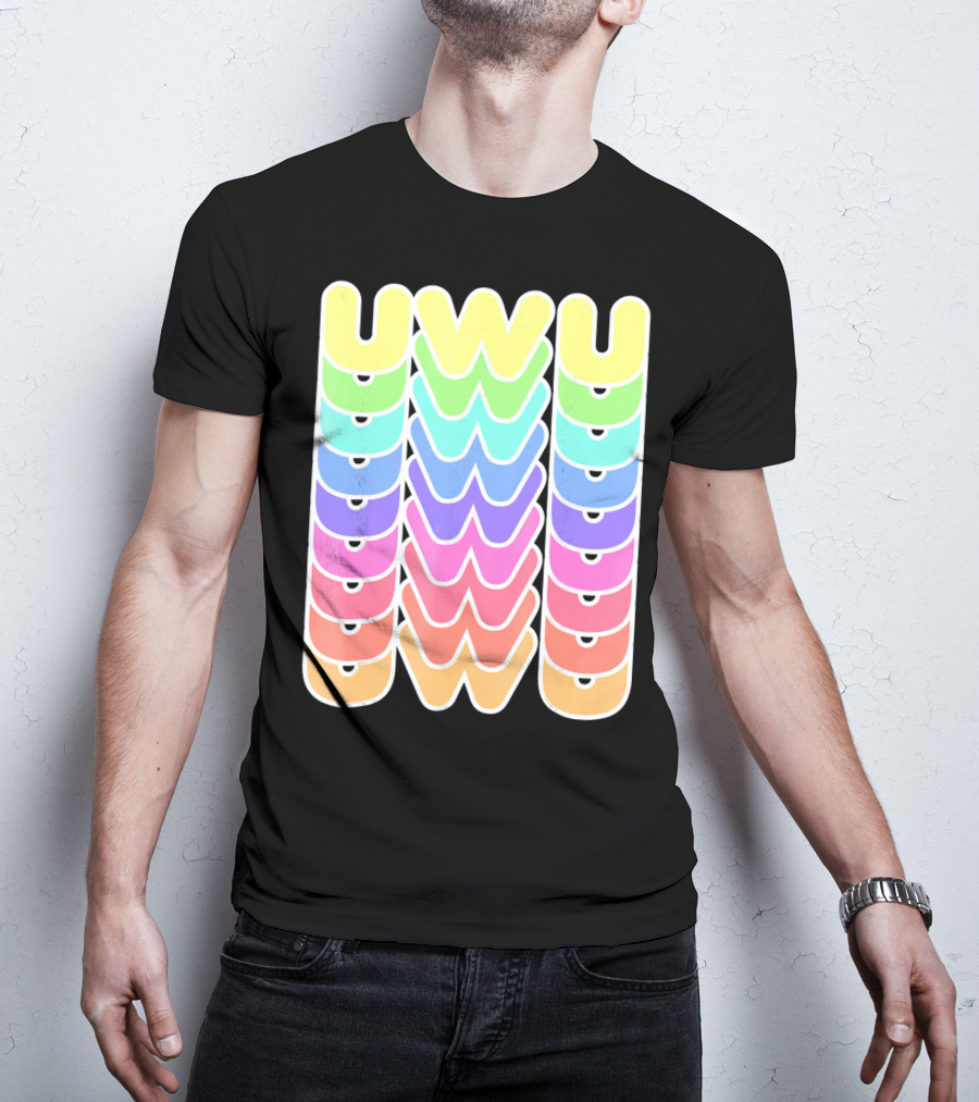 UWU Cute Face Emoji Letter Kawaii Rainbow Keyopt T-Shirt