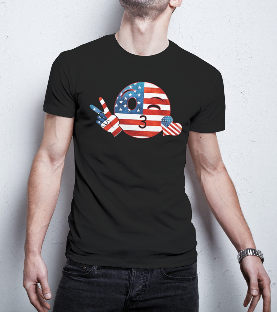 Unique Peace Emoji Patriotic American Flag Kiss Heart T-Shirt