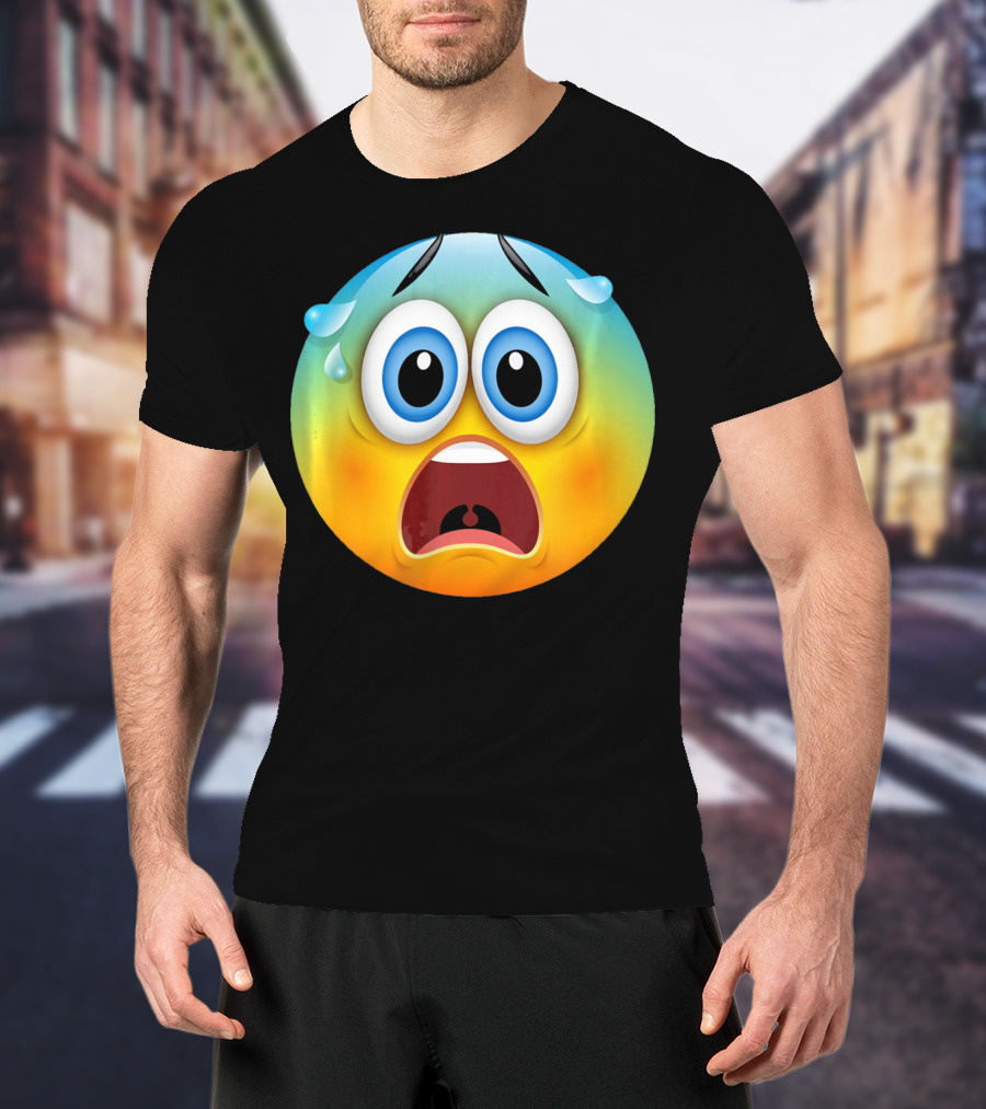Scared Face Emoji Funny Novelty Sweat Emoji Face T-Shirt