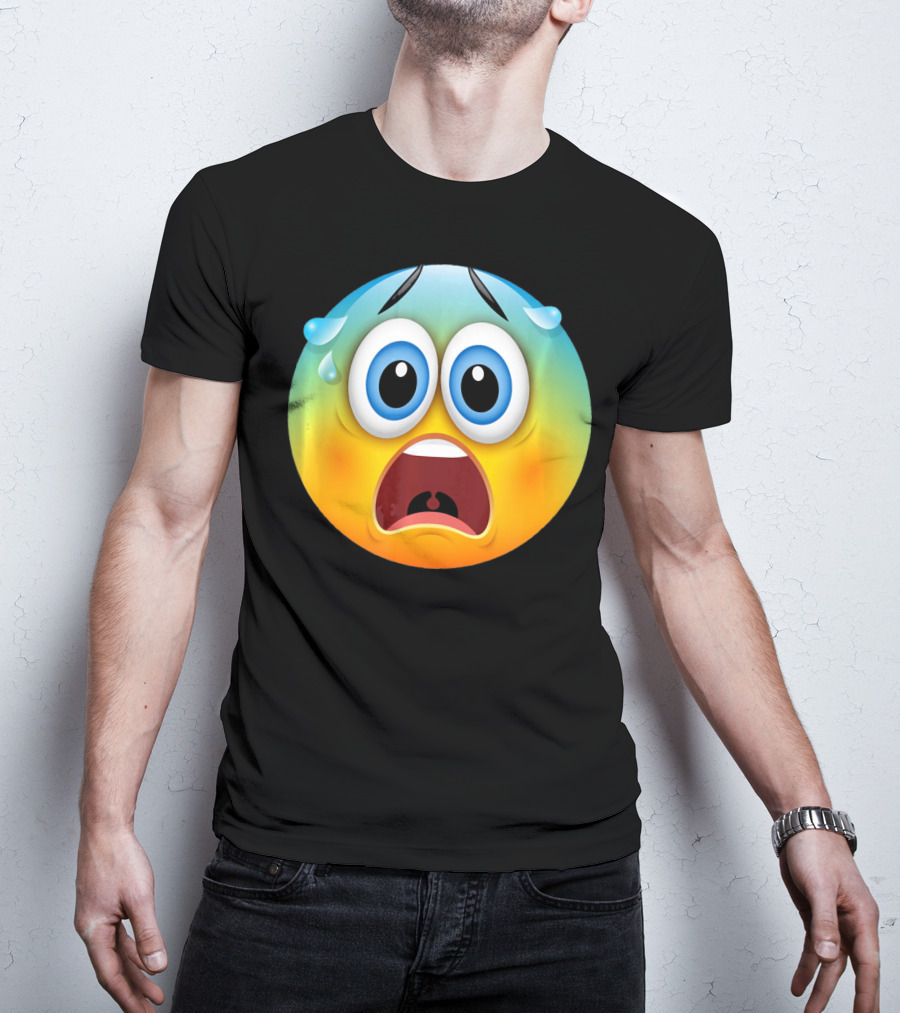 Scared Face Emoji Funny Novelty Sweat Emoji Face T-Shirt