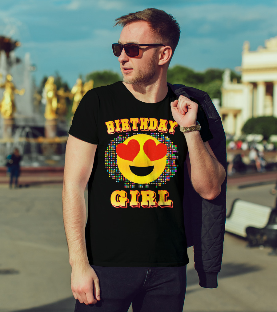 Birthday Girl Heart Eyes Emoji Colorful Pixels T-Shirt