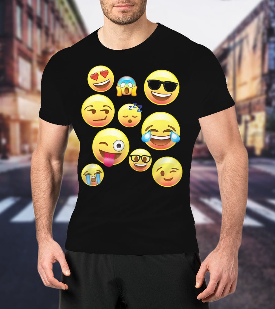 Funny Emoji Faces For Girls Heart Eyes Sleepy Wink Tears Sunglasses Zany T-Shirt