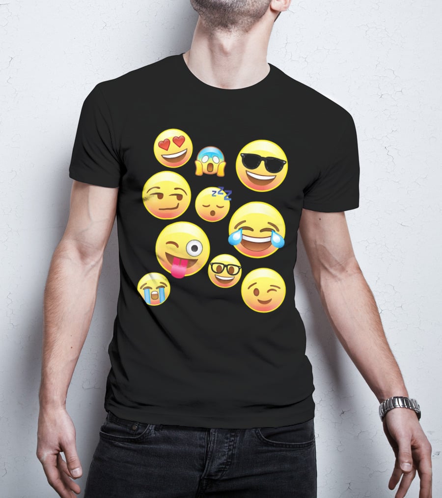 Funny Emoji Faces For Girls Heart Eyes Sleepy Wink Tears Sunglasses Zany T-Shirt