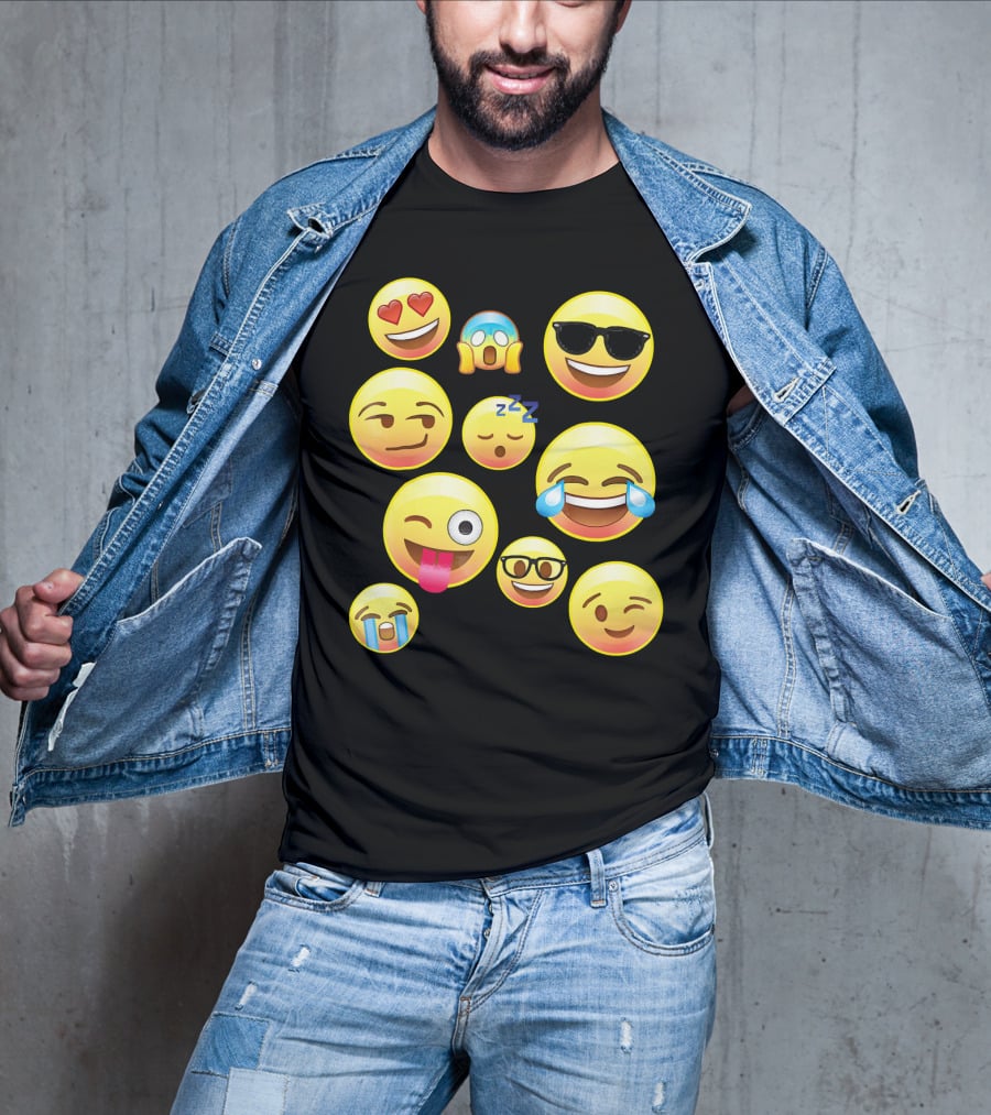 Funny Emoji Faces For Girls Heart Eyes Sleepy Wink Tears Sunglasses Zany T-Shirt