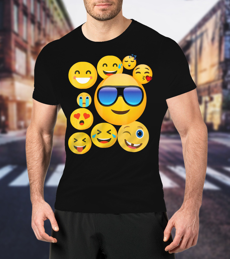 Emoji Wear Cool Smiley Faces With Sunglasses And Cute Emoticon Expressions T-Shirt