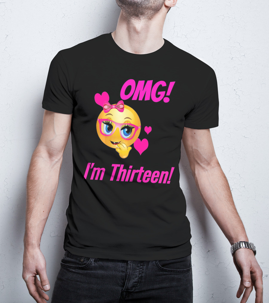 OMG I'm Thirteen Emoji With Glasses And Hearts T-Shirt