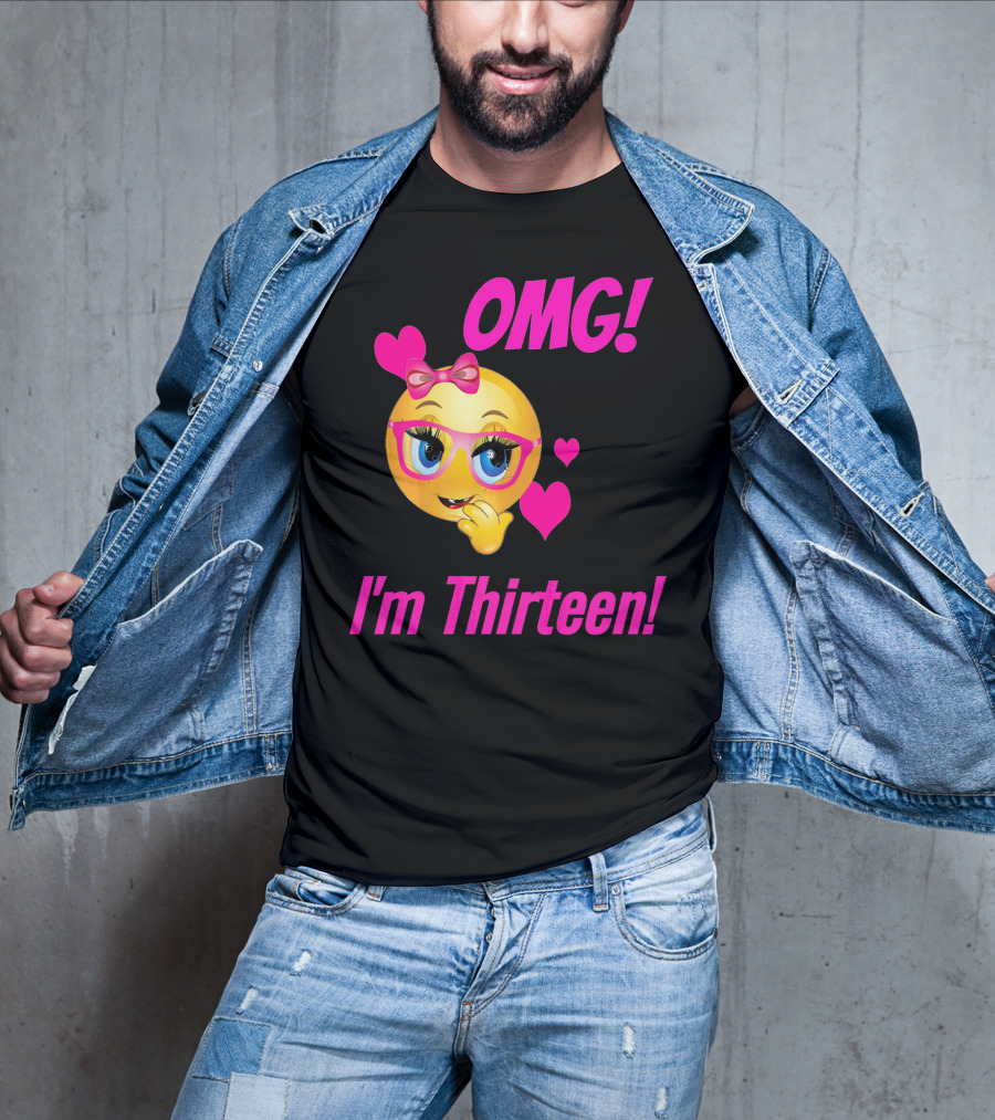 OMG I'm Thirteen Emoji With Glasses And Hearts T-Shirt