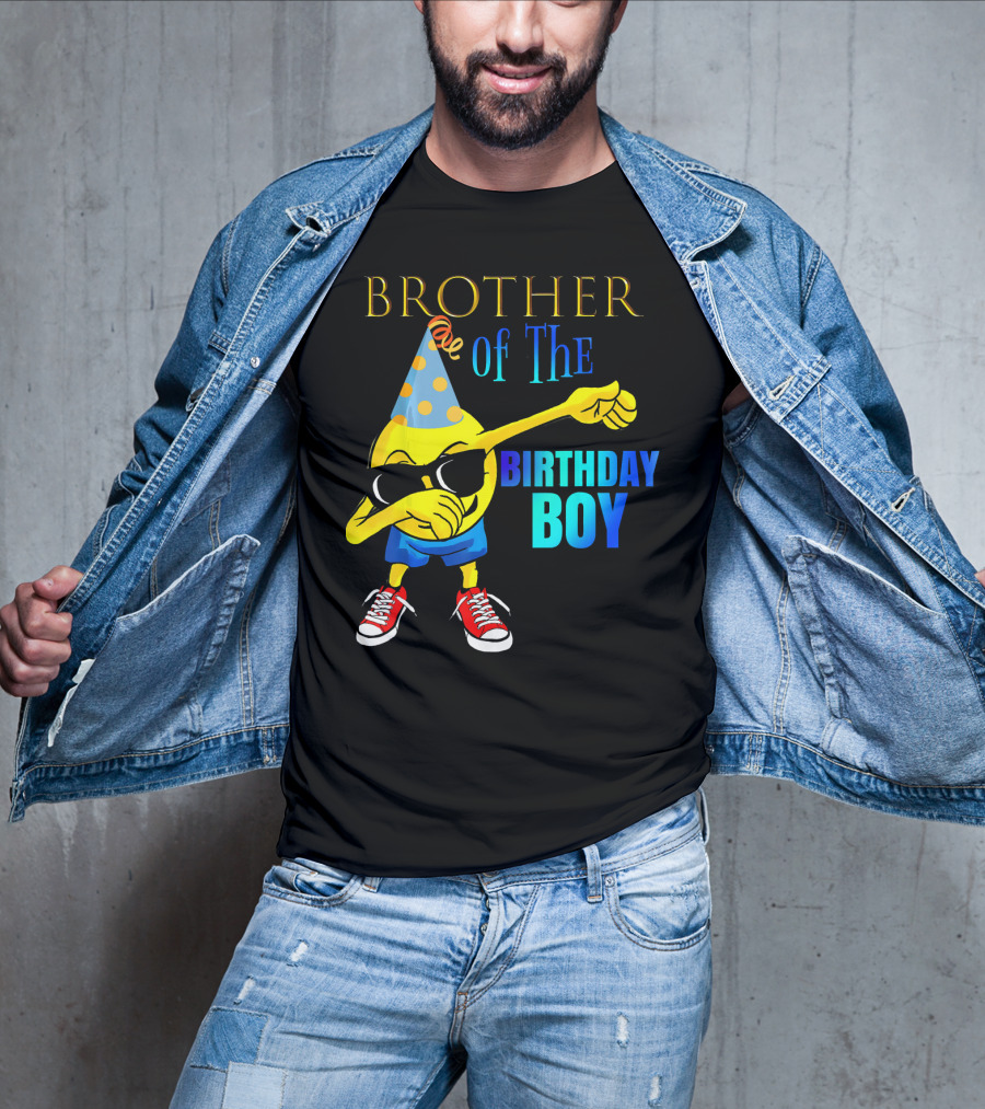 BROTHER Of The Birthday Boy Dabbing Emoji Party Hat Sunglasses Sneakers T-Shirt