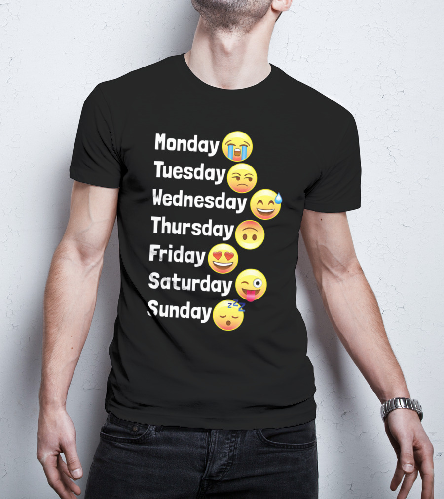 Monday Tuesday Wednesday Thursday Friday Saturday Sunday Emoji Faces T-Shirt