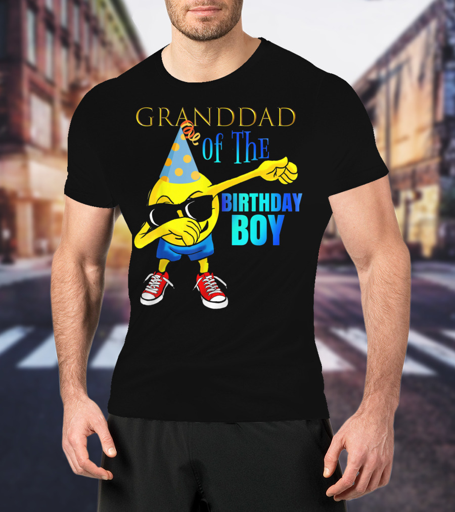 Granddad Of The Birthday Boy Dabbing Emoji Party Hat Sunglasses Celebrations T-Shirt