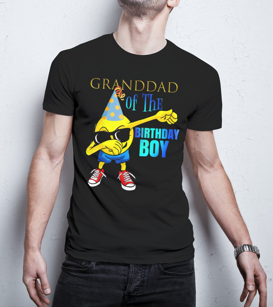 Granddad Of The Birthday Boy Dabbing Emoji Party Hat Sunglasses Celebrations T-Shirt