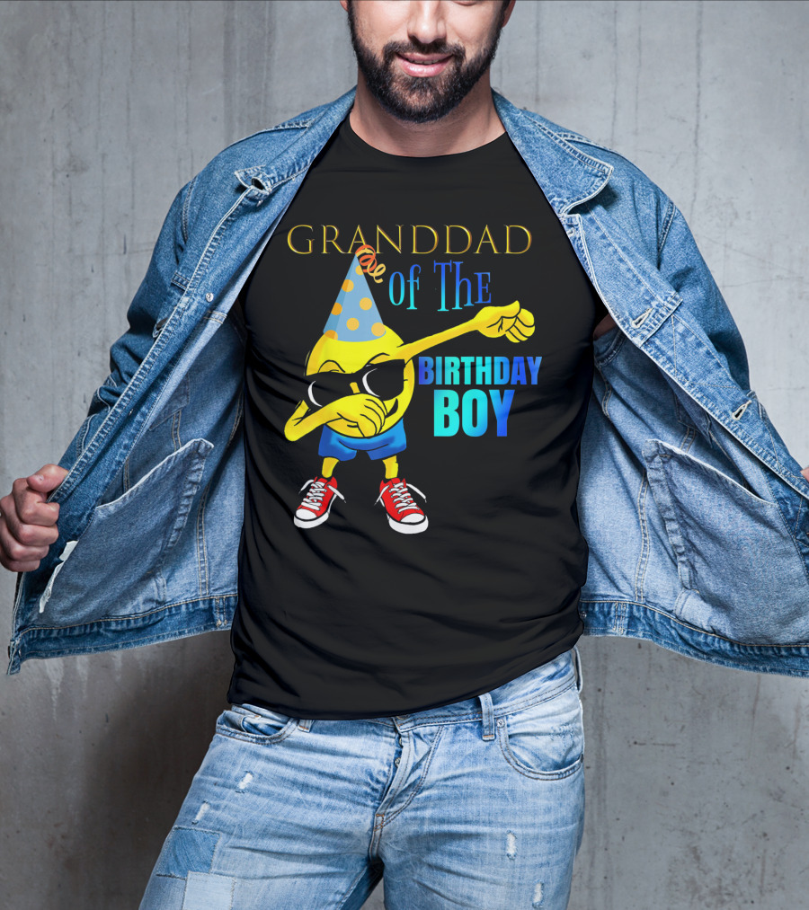 Granddad Of The Birthday Boy Dabbing Emoji Party Hat Sunglasses Celebrations T-Shirt
