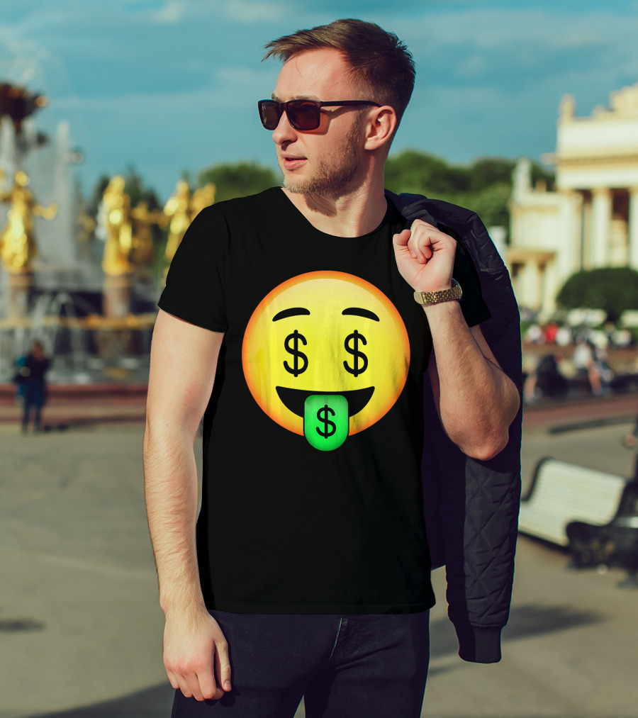 HD Emoji Money Mouth Face Dollar Symbol Eyes Green Tongue T-Shirt