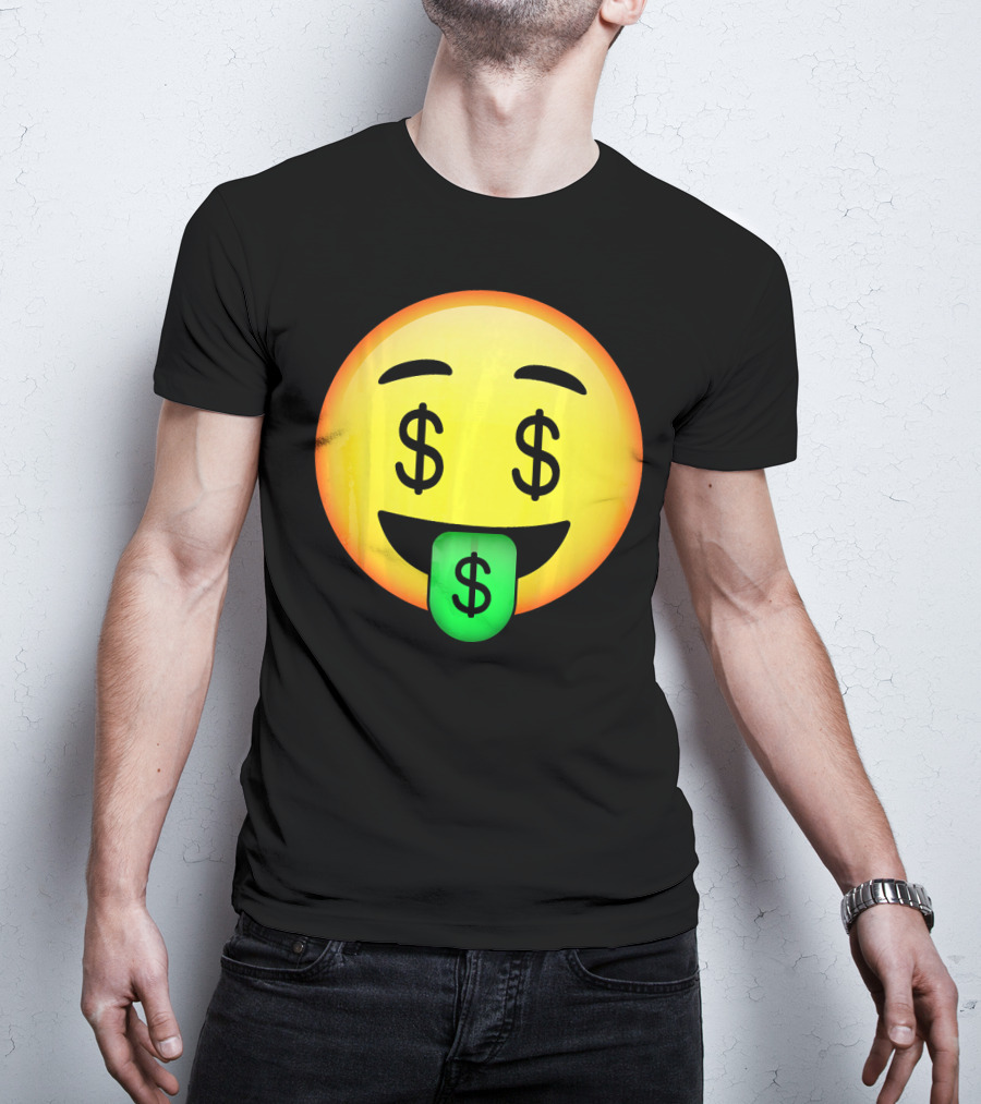 HD Emoji Money Mouth Face Dollar Symbol Eyes Green Tongue T-Shirt