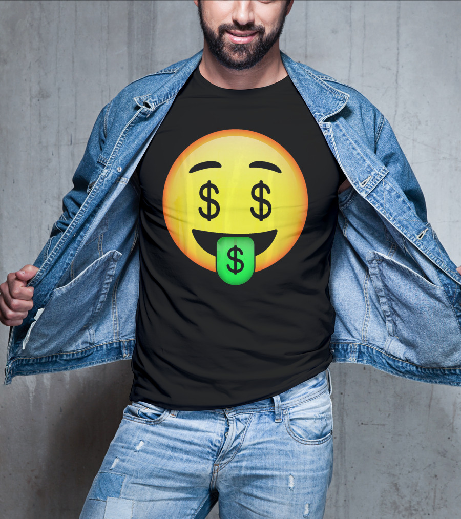 HD Emoji Money Mouth Face Dollar Symbol Eyes Green Tongue T-Shirt