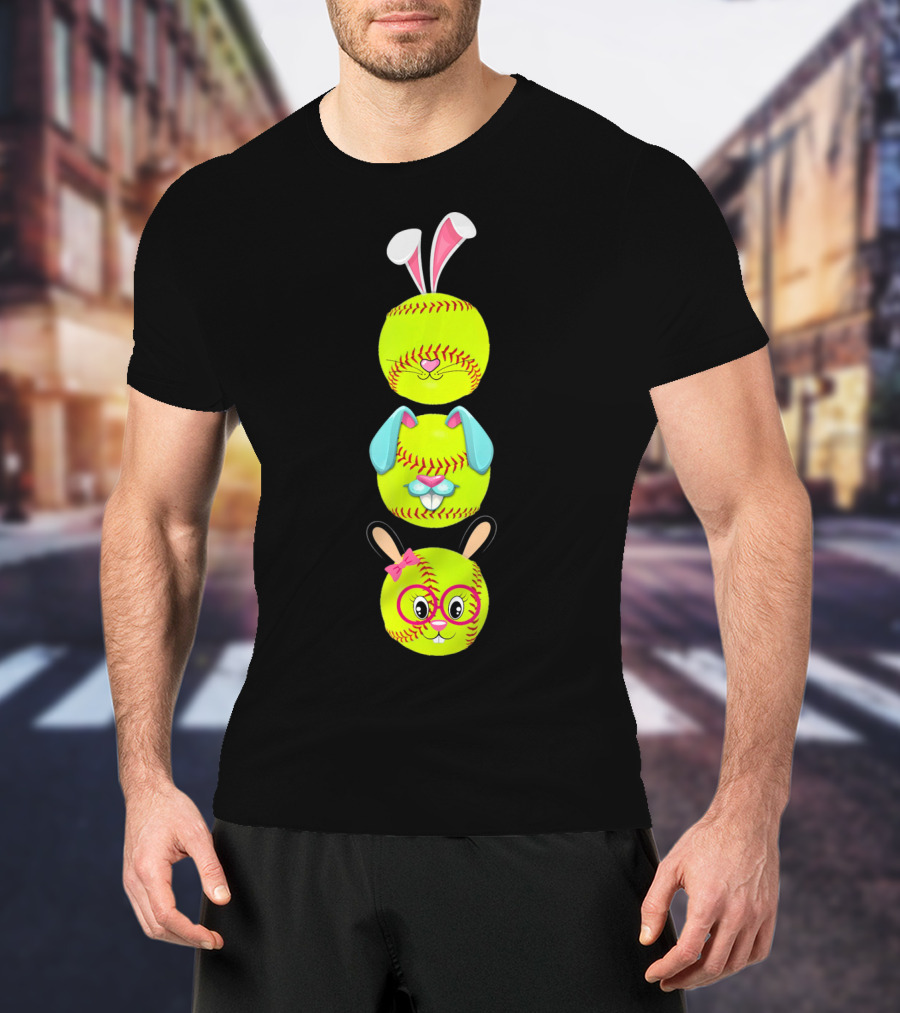 Softball Emojis With Bunny Ears And Glasses T-Shirt