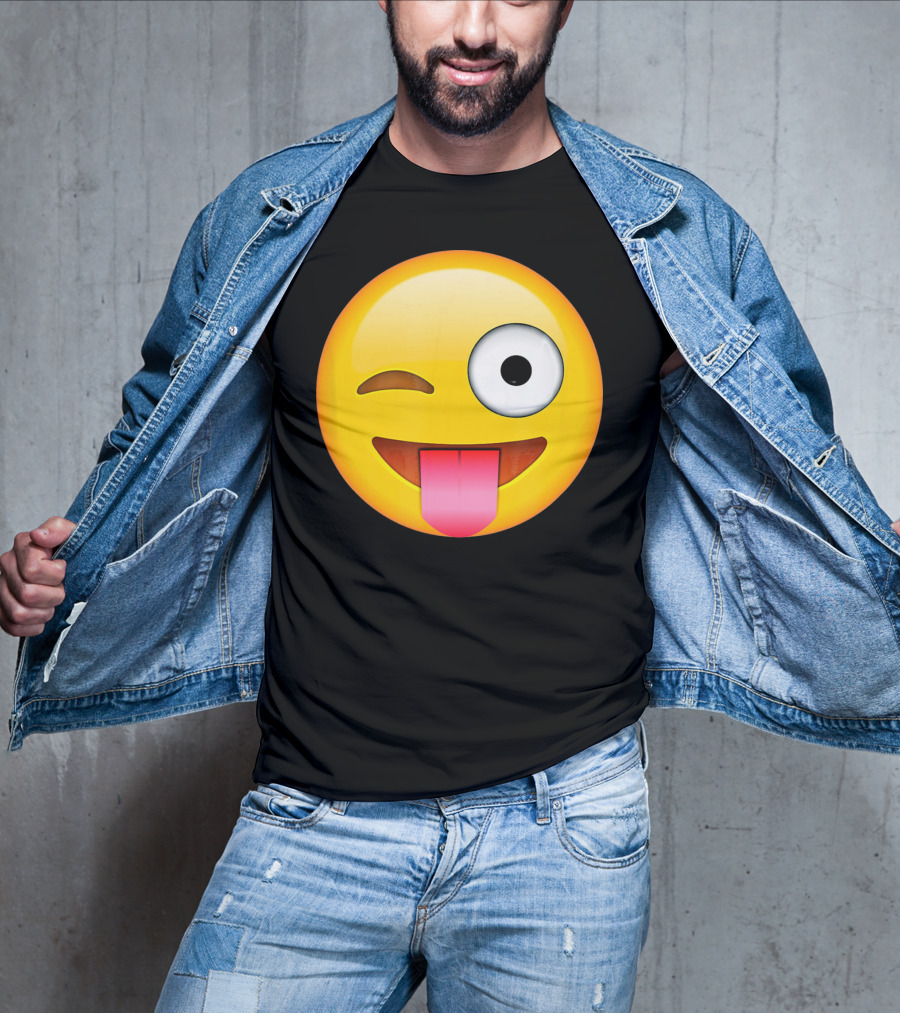 Face Emoticon Tongue Out Emoji Wink T-Shirt
