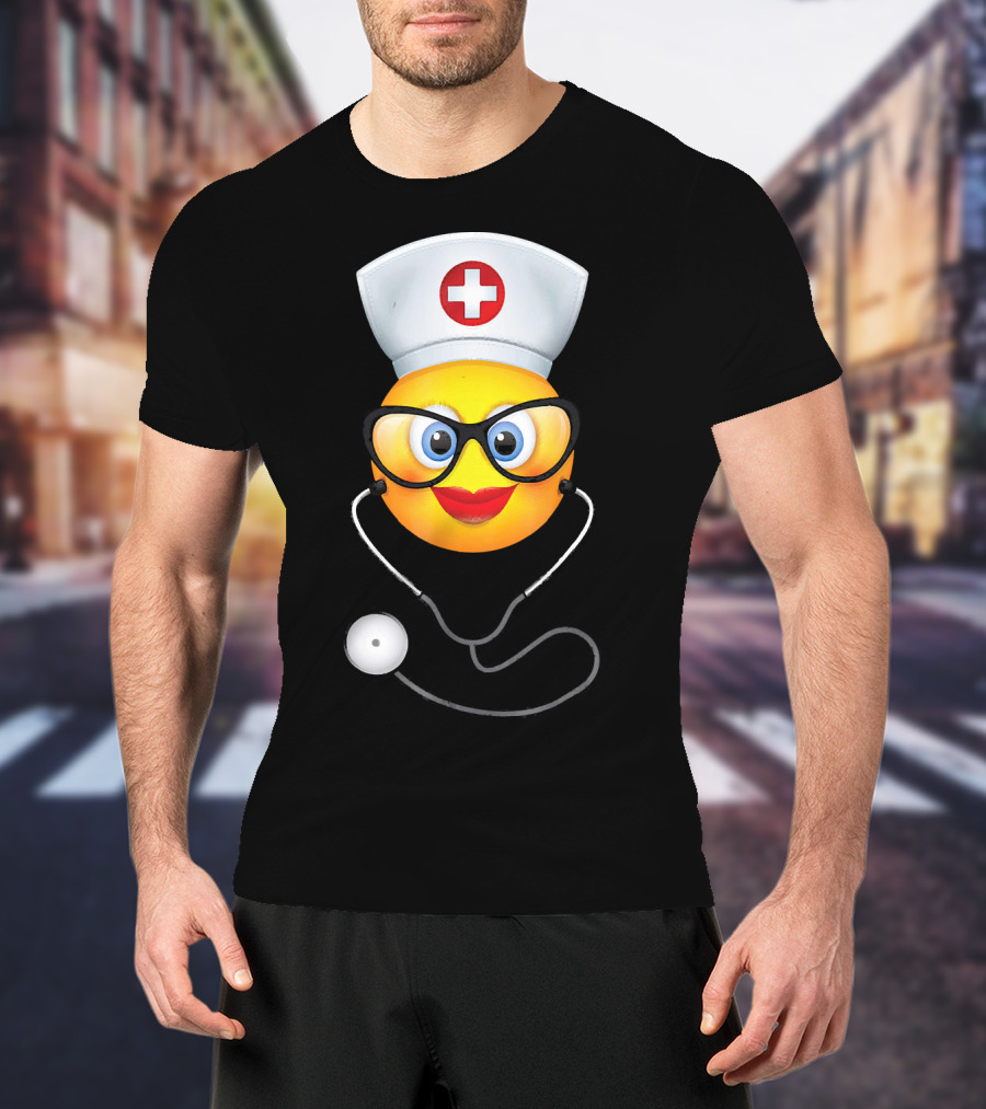Nurse Halloween Funny Emoji Glasses Stethoscope T-Shirt