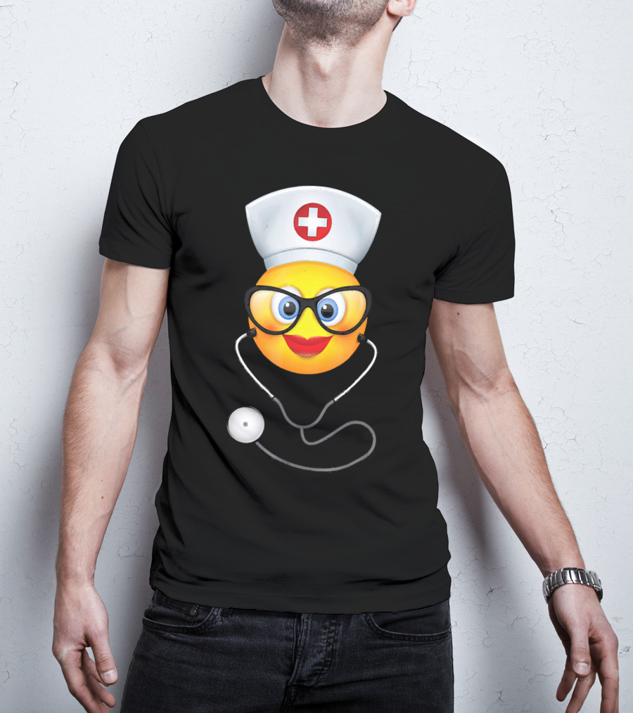 Nurse Halloween Funny Emoji Glasses Stethoscope T-Shirt