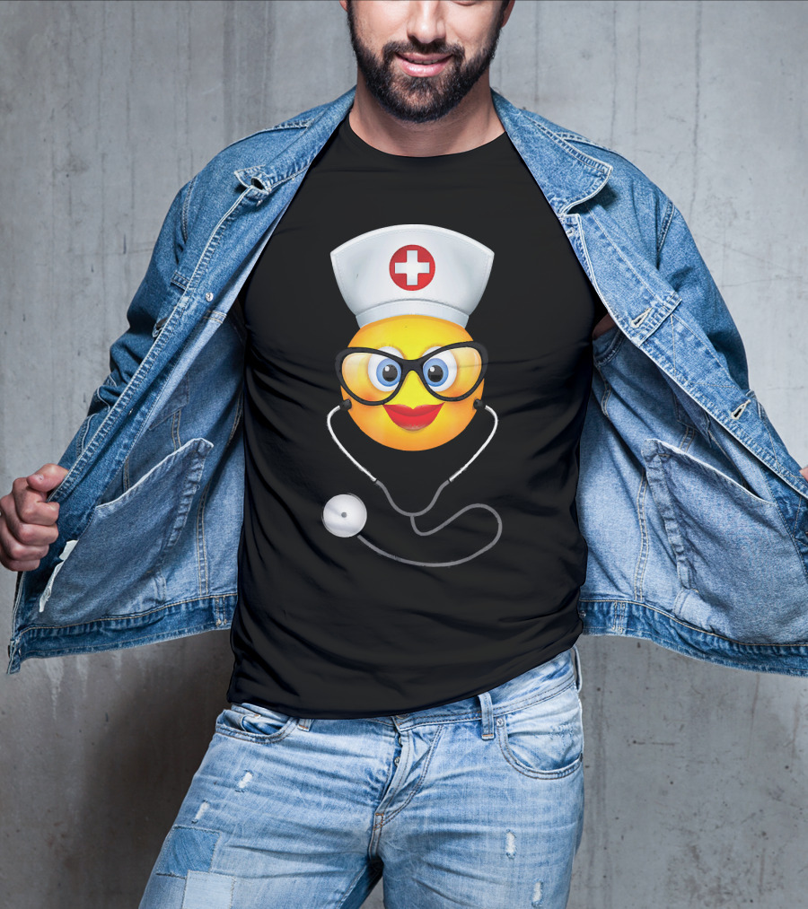 Nurse Halloween Funny Emoji Glasses Stethoscope T-Shirt