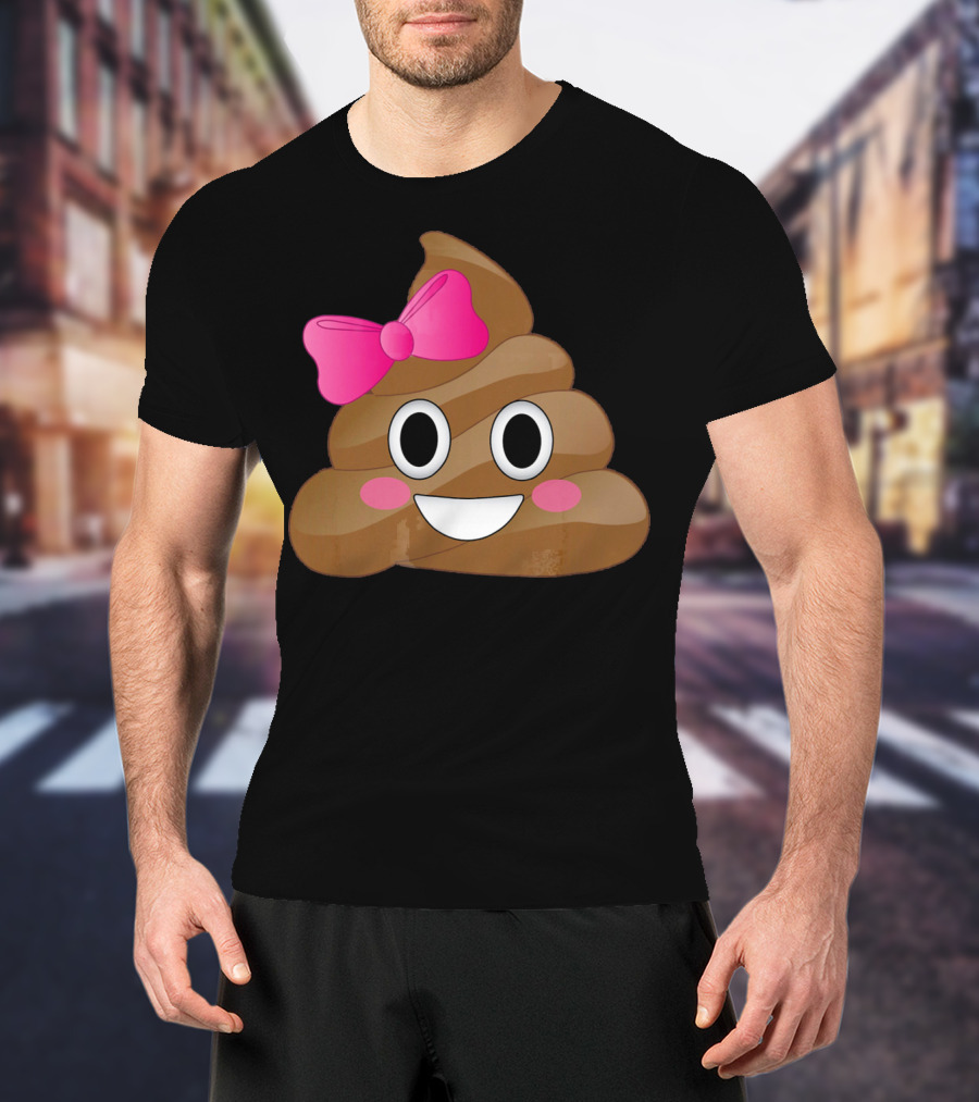 Cute Pink Bow Emoji Funny Smiling Cutie Poo T-Shirt