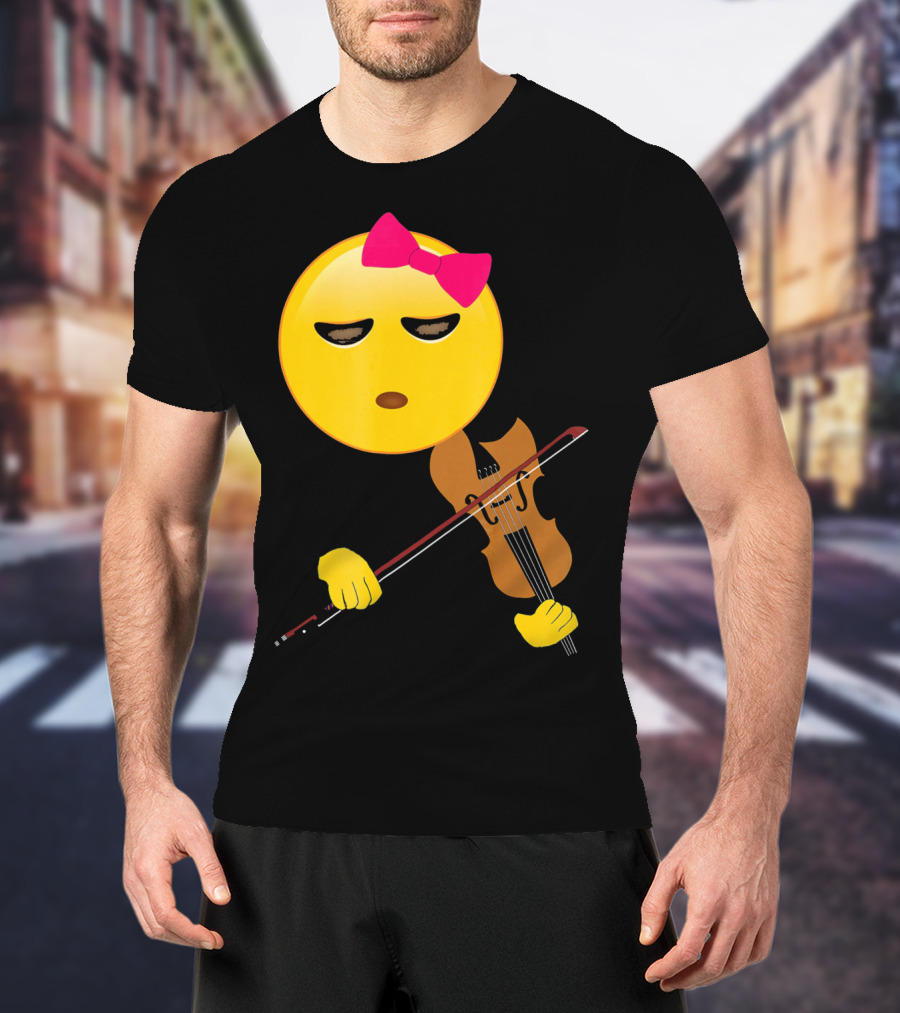 Girl Emoji Violin With Pink Bow T-Shirt