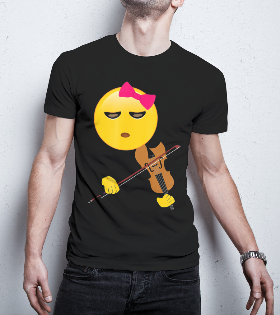 Girl Emoji Violin With Pink Bow T-Shirt