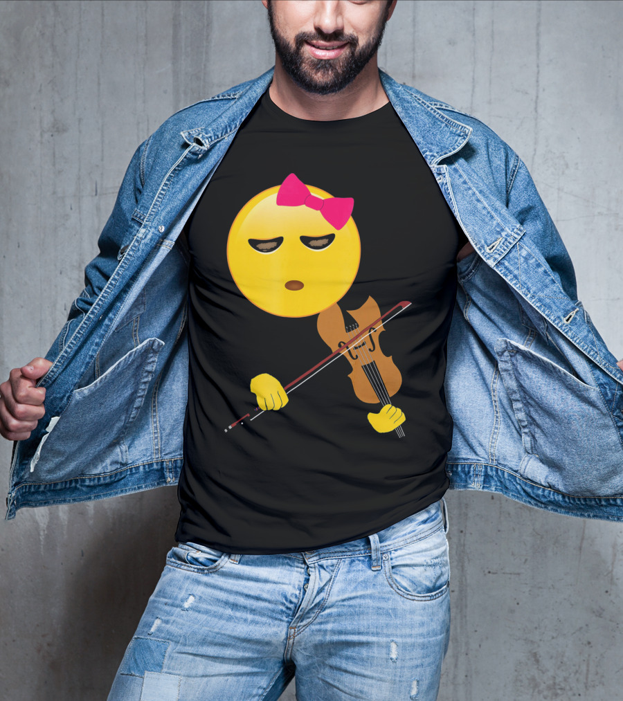 Girl Emoji Violin With Pink Bow T-Shirt