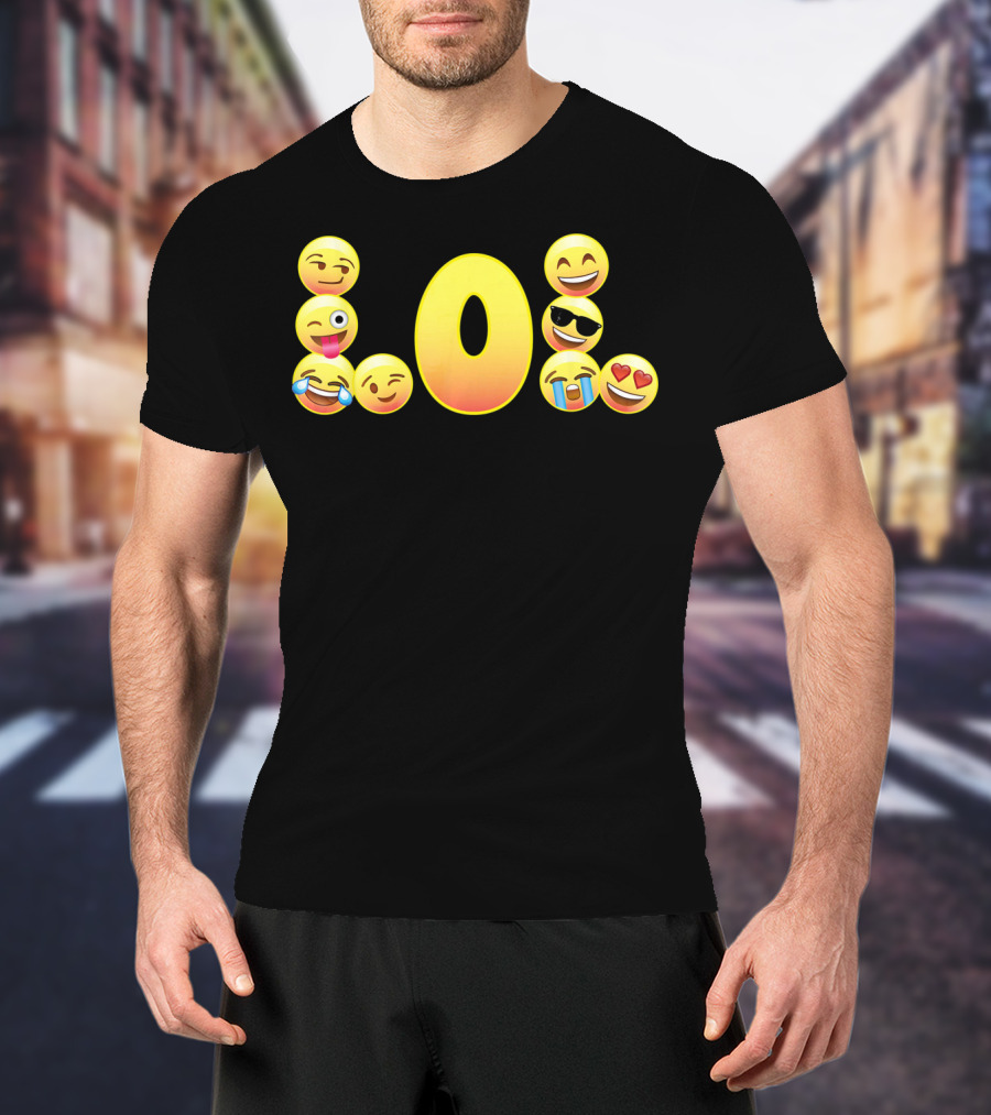 Emoji LOL Face With Laughing Tongue Wink Sunglasses Tears Hearts T-Shirt