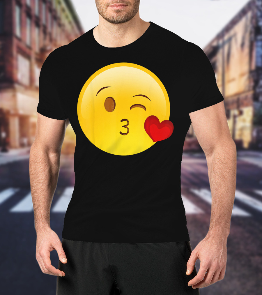 Emoji Throwing A Kiss Puckered Lips Blow Winking Face With Heart T-Shirt