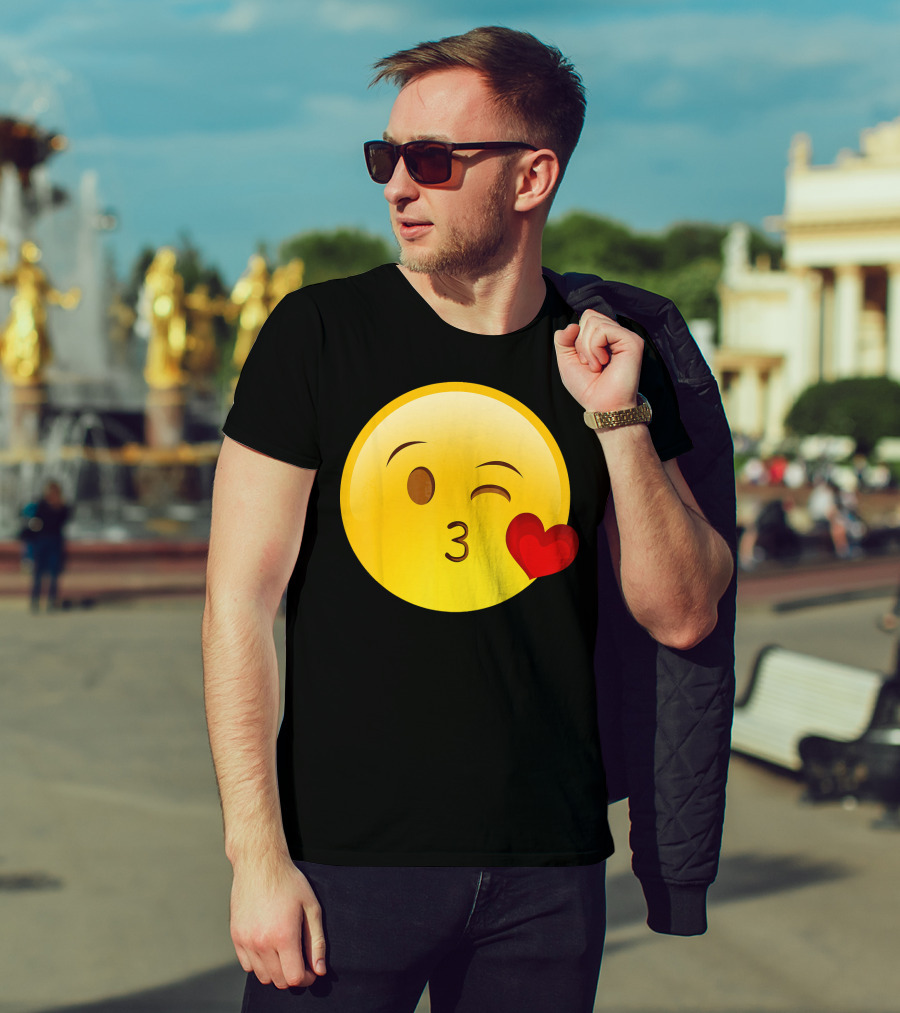 Emoji Throwing A Kiss Puckered Lips Blow Winking Face With Heart T-Shirt