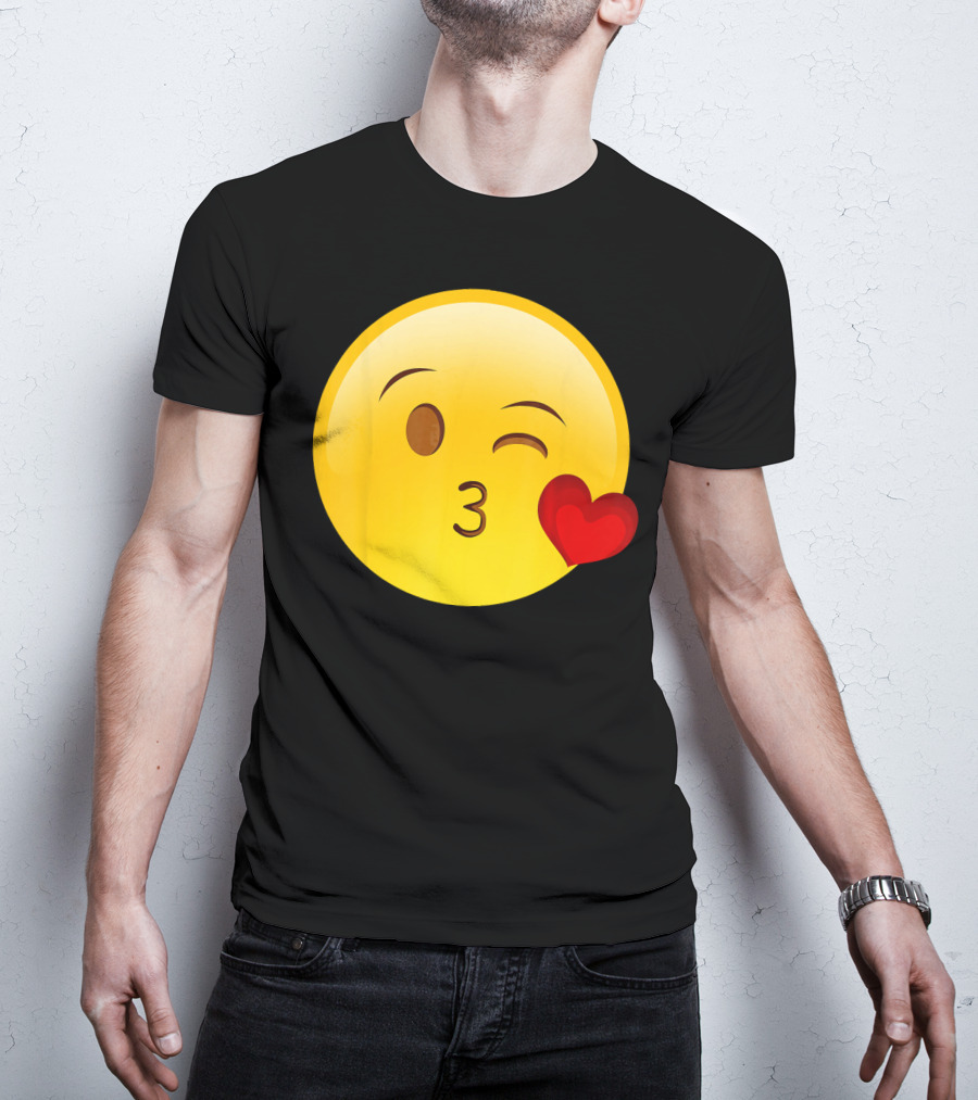 Emoji Throwing A Kiss Puckered Lips Blow Winking Face With Heart T-Shirt