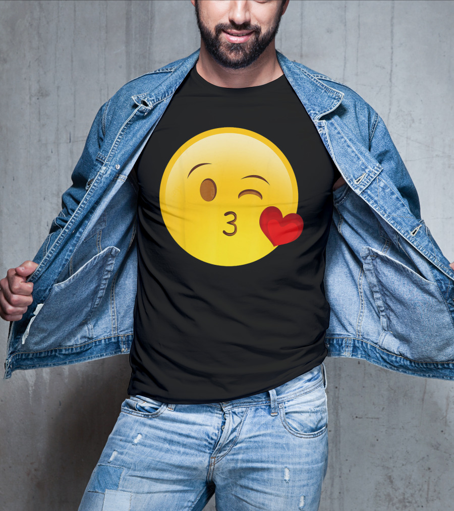 Emoji Throwing A Kiss Puckered Lips Blow Winking Face With Heart T-Shirt