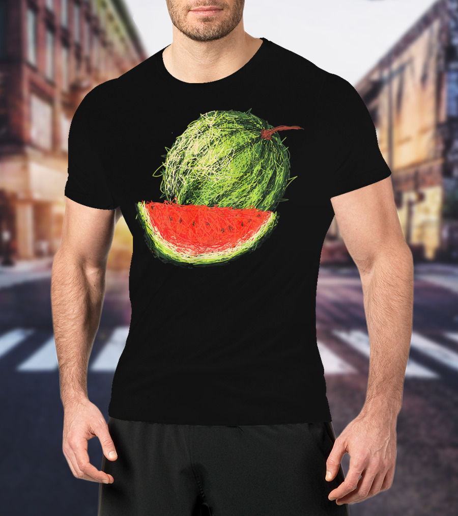 Huge Watermelon Fruit Sketch T-Shirt