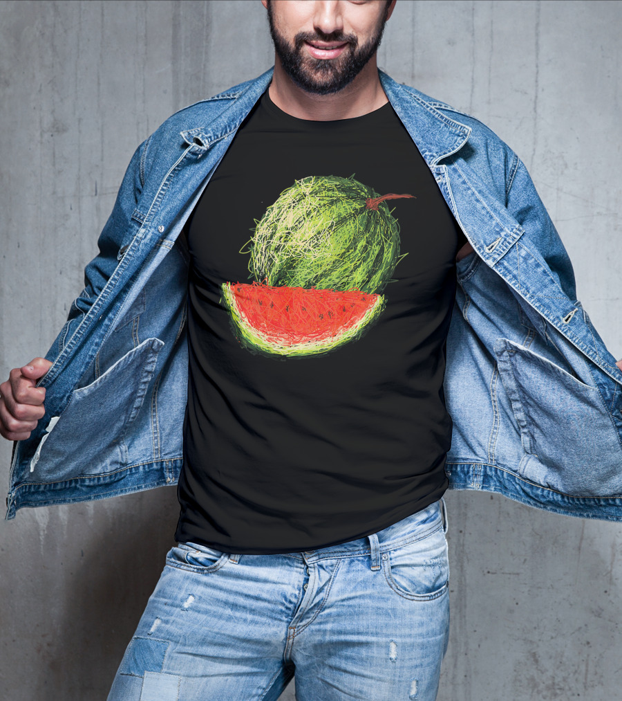 Huge Watermelon Fruit Sketch T-Shirt