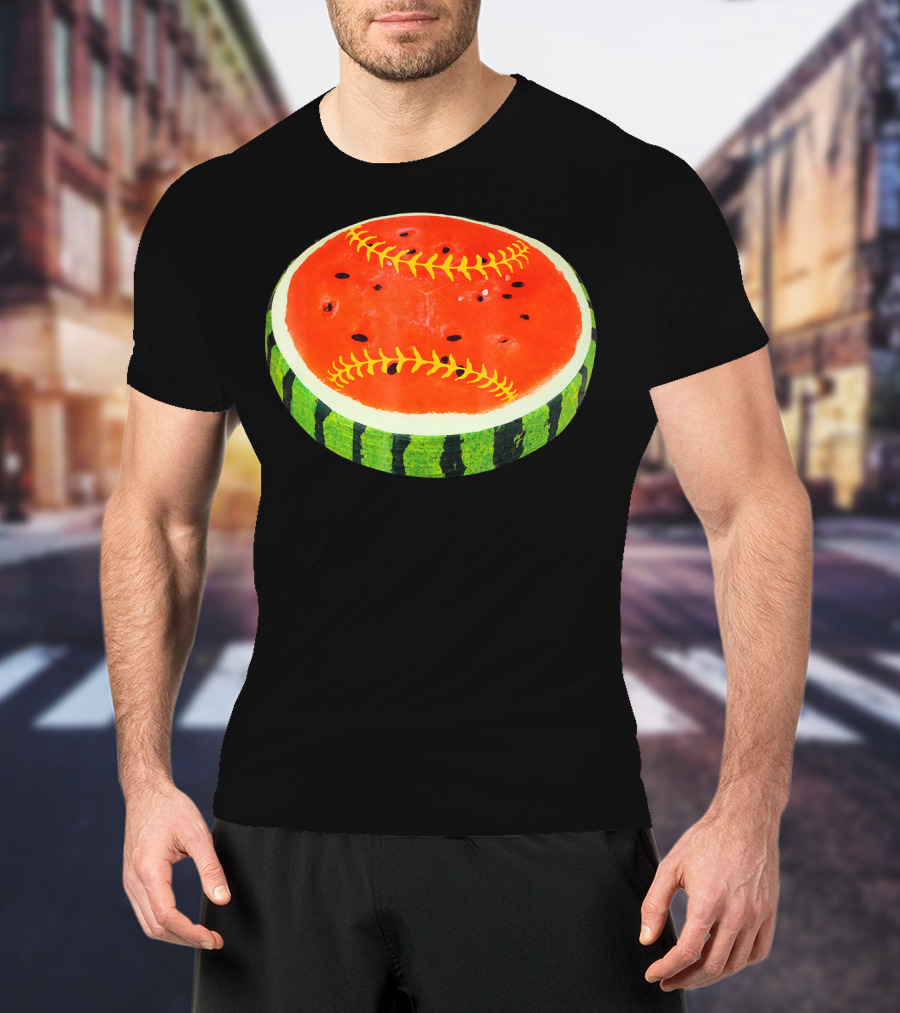 Watermelon Softball Fruit Stitch Play T-Shirt