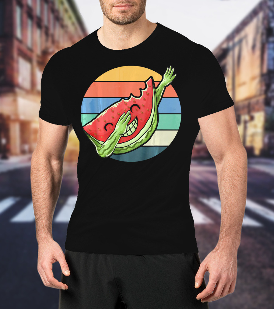 Retro Vintage Dabbing Watermelon Aloha Stripes T-Shirt