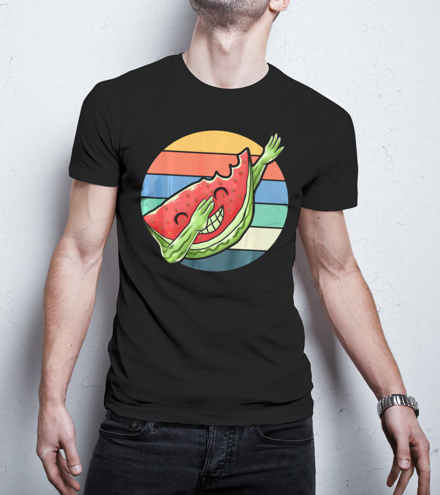 Retro Vintage Dabbing Watermelon Aloha Stripes T-Shirt